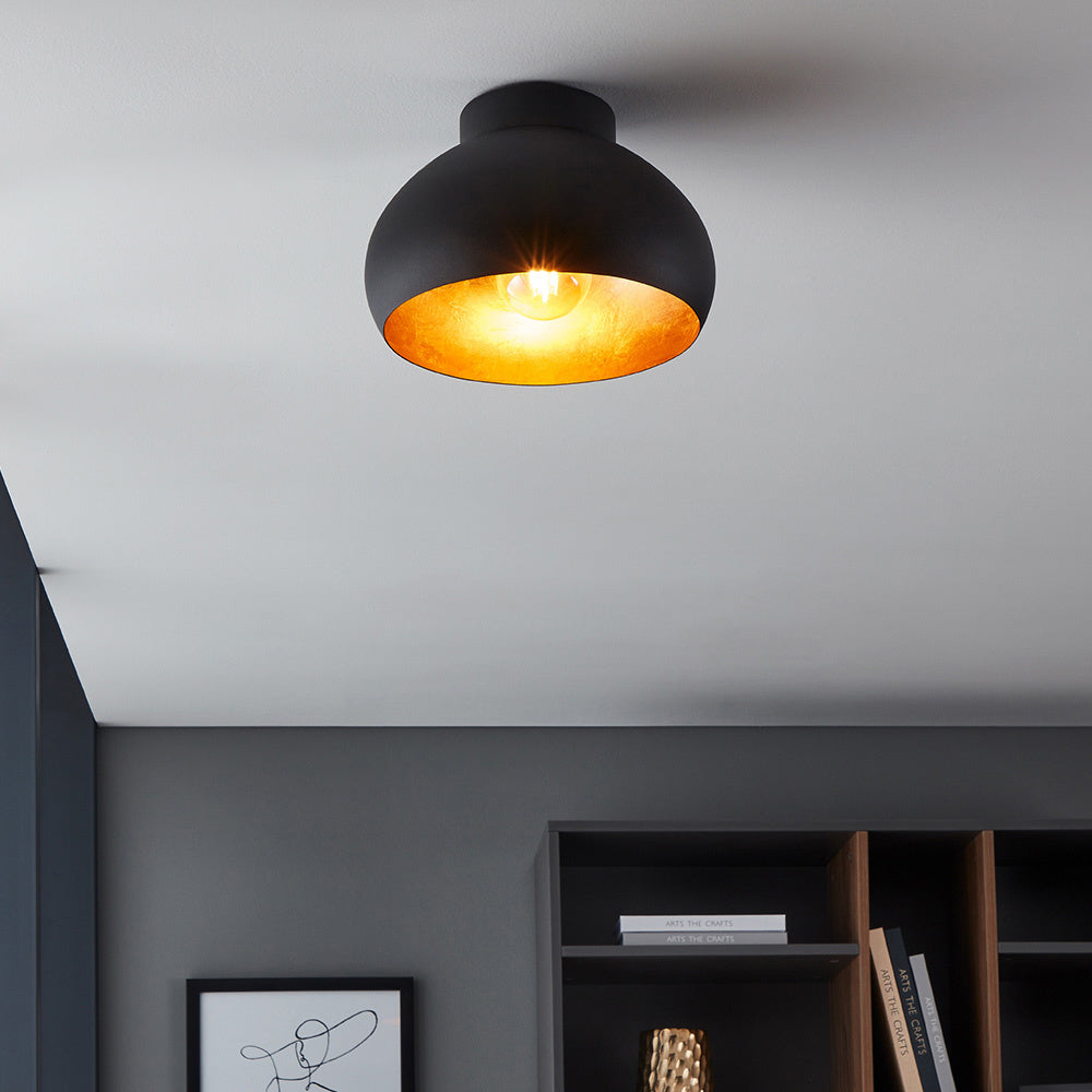 Plafoniera Contemporanea Mogano 2 1 Luce Acciaio Nero E Oro