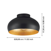 Plafoniera Contemporanea Mogano 2 1 Luce Acciaio Nero E Oro