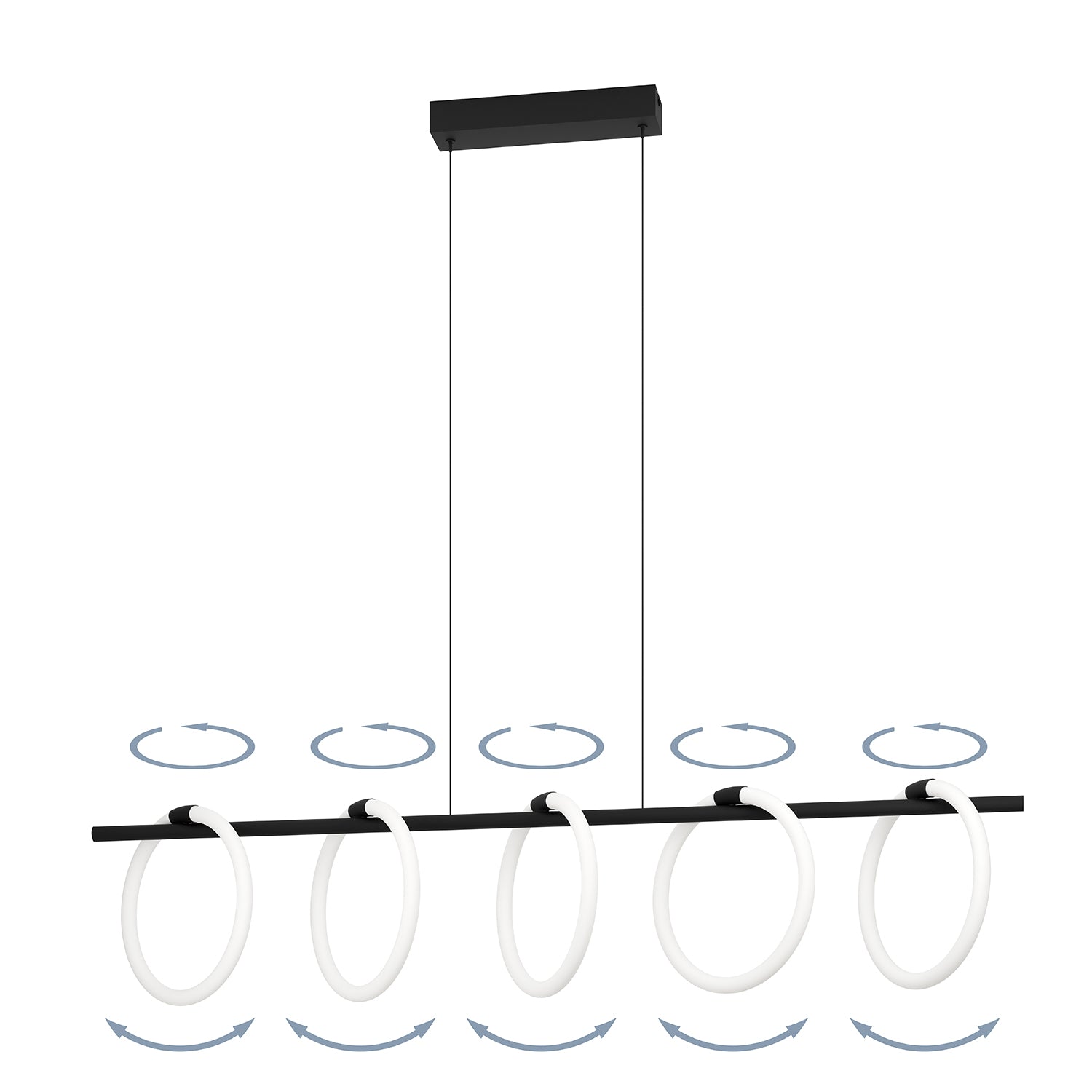 Lampadario A Sospensione Moderno Caranacoa Acciaio Nero 5 Luci Led 7W 7000Lm