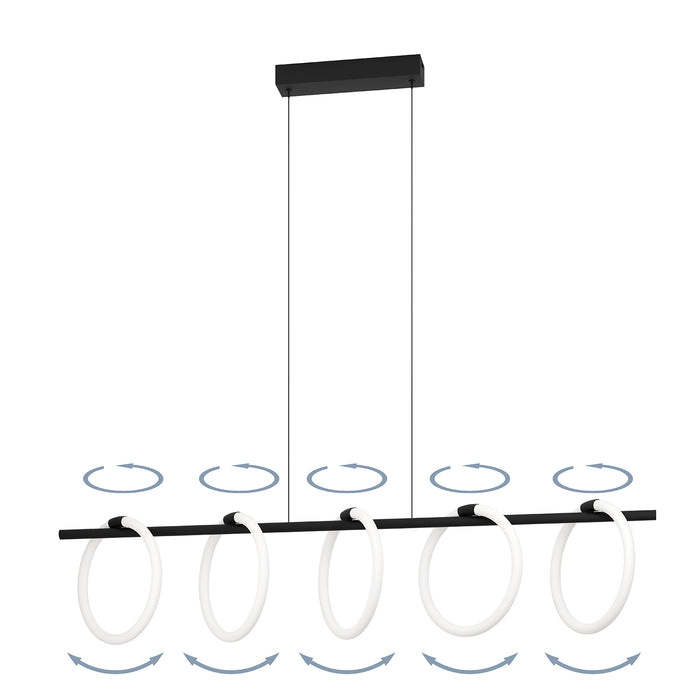 Lampadario A Sospensione Moderno Caranacoa Acciaio Nero 5 Luci Led 7W 7000Lm