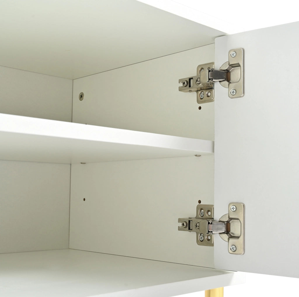Mobile TV bianco 190x38x48 cm con gambe dorate e porte scanalate