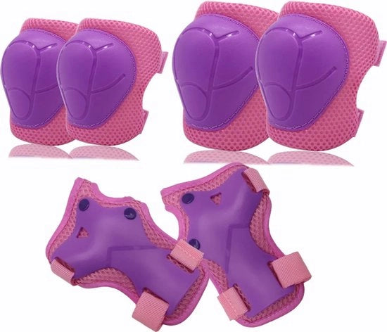 Set di protezione per bambini e adulti - Ginocchiere per inline skating - Set di protezione per ginocchia (6 pezzi) - Ginocchiere ad alta visibilità (rosso-rosso)
