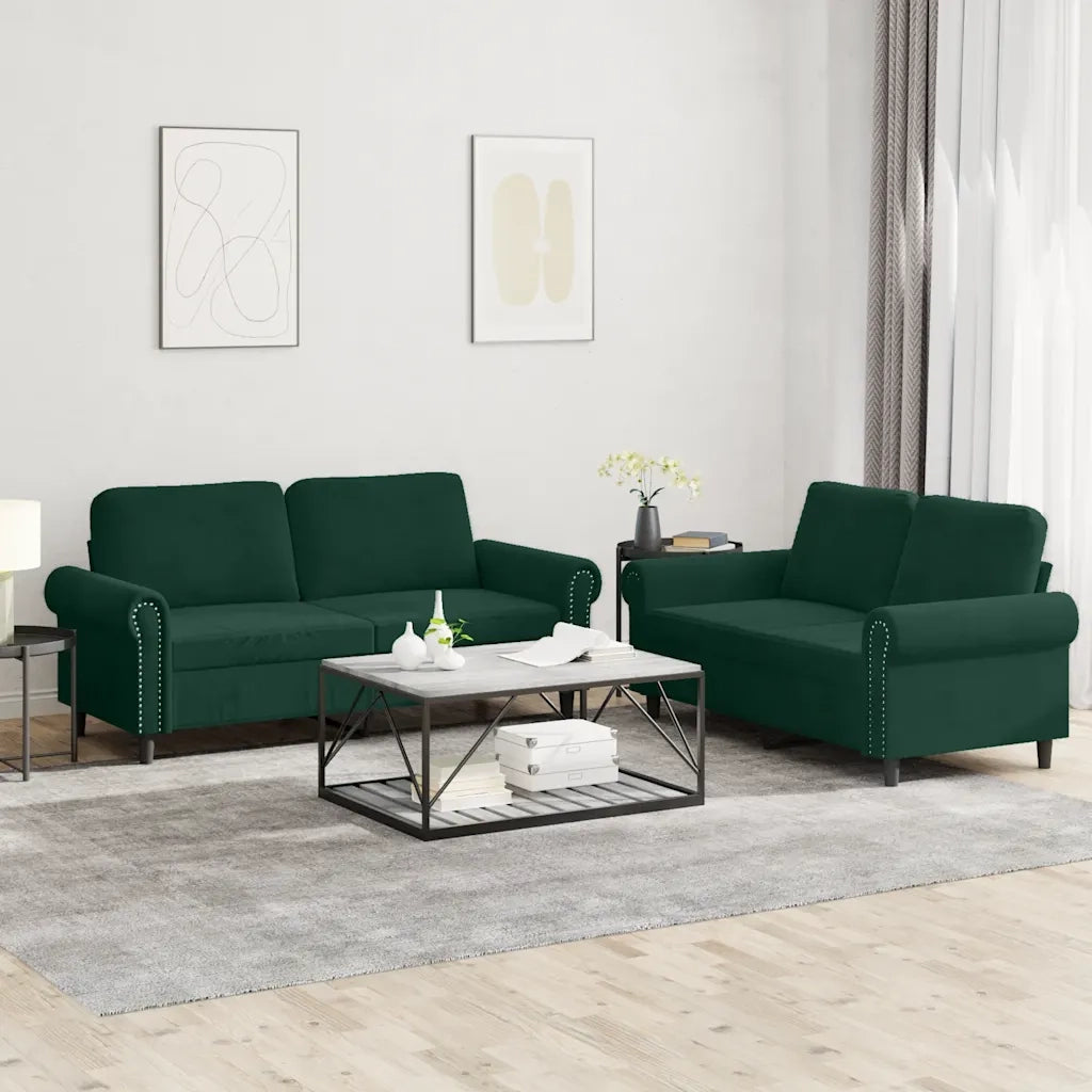 Set di Divani 2 pz con Cuscini Verde scuro in Velluto