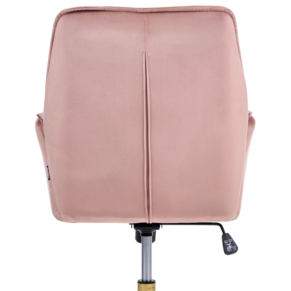 Sedia da ufficio per casa, rivestimento in velluto rosa, base girevole, regolazione in altezza, schienale reclinabile trapuntato, Glam