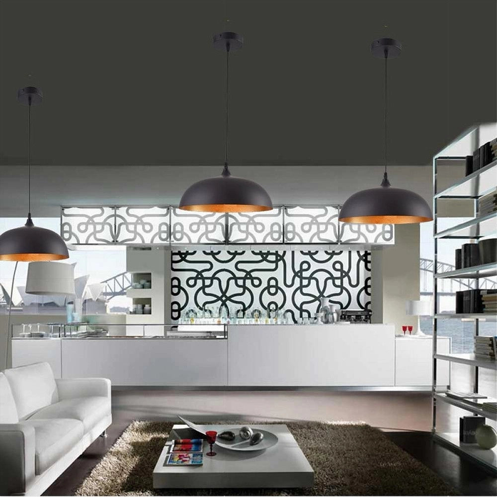 Trade Shop - Lampadario A Sospensione Soffitto E27 Ferro Paralume Moderno Elegante Cupola B90 - Nero