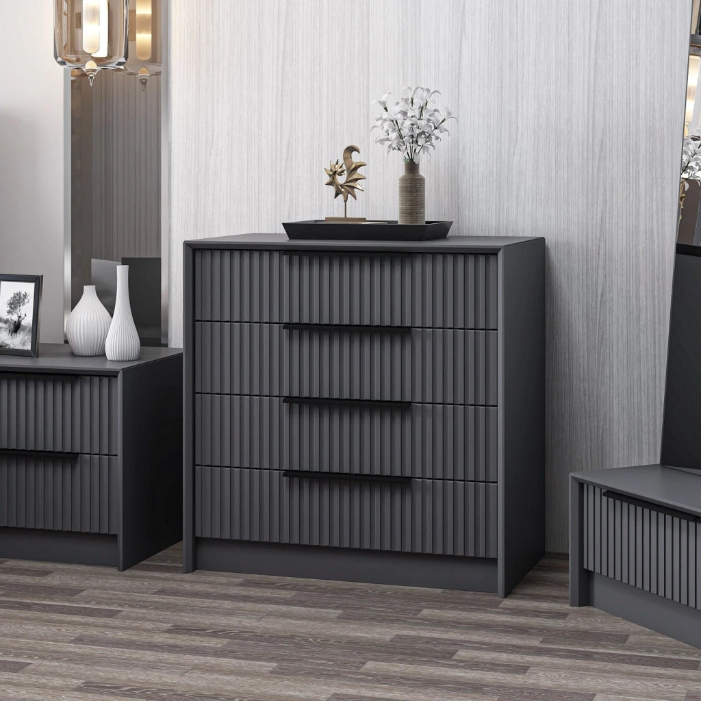 Jebi, Cassettiera 4 Cassetti, 45x72x77h cm Nero Antracite