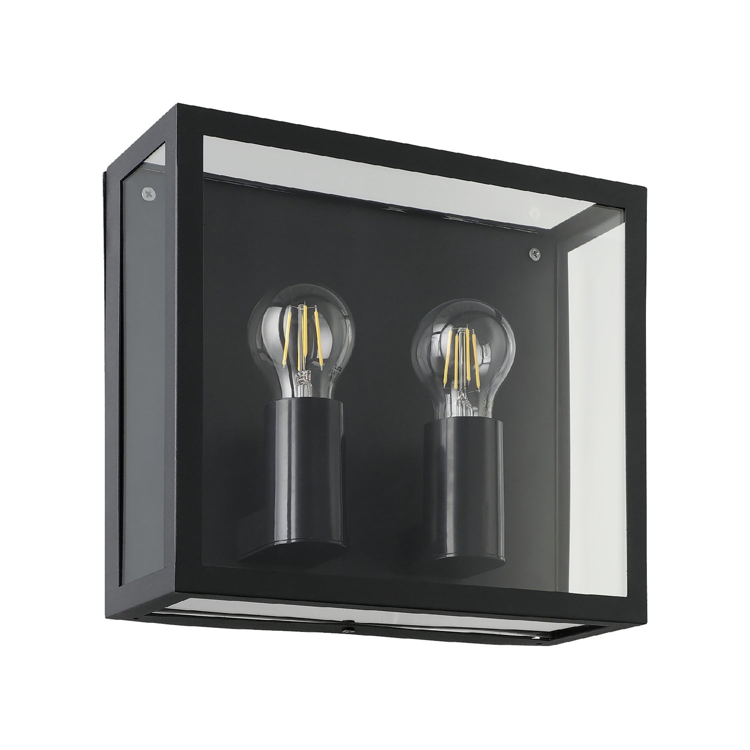 Applique Esterno Contemporanea Alamonte 1 Acciaio Nero Vetro Bianco 2 Luci E27