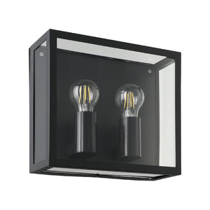 Applique Esterno Contemporanea Alamonte 1 Acciaio Nero Vetro Bianco 2 Luci E27