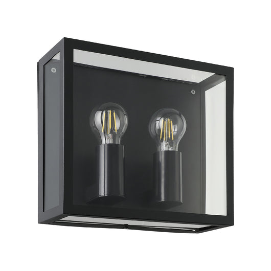 Applique Esterno Contemporanea Alamonte 1 Acciaio Nero Vetro Bianco 2 Luci E27