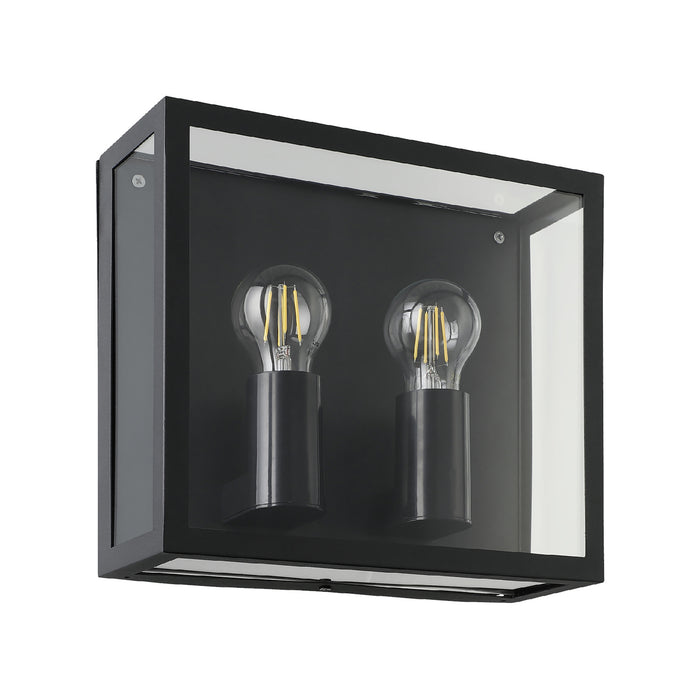 Applique Esterno Contemporanea Alamonte 1 Acciaio Nero Vetro Bianco 2 Luci E27