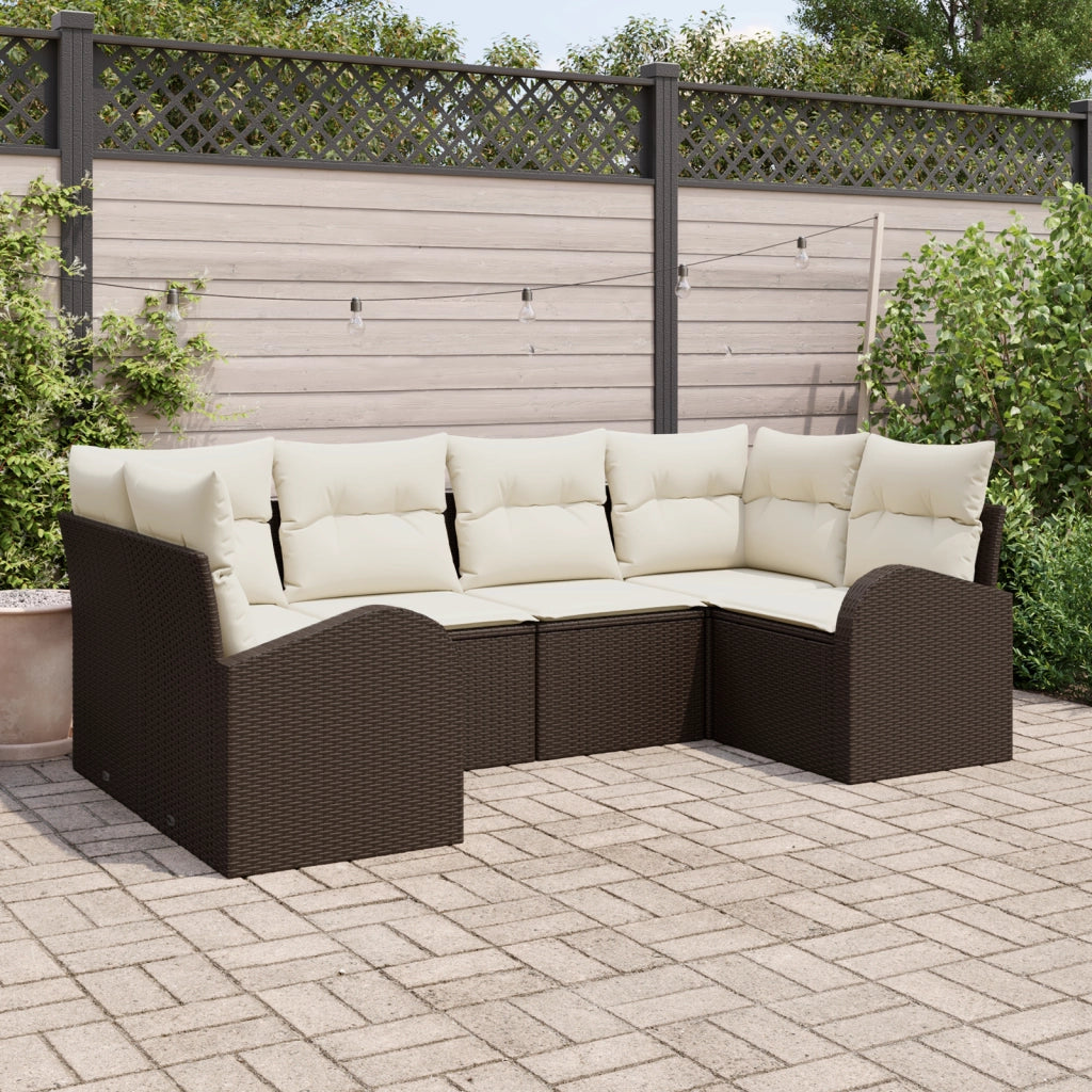 Set di divani da giardino 6 pezzi con cuscini marrone in polirattan