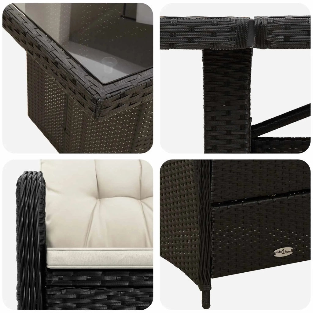 Set da pranzo per esterni 11 pz Nero e Bianco Crema polyrattan 3422384