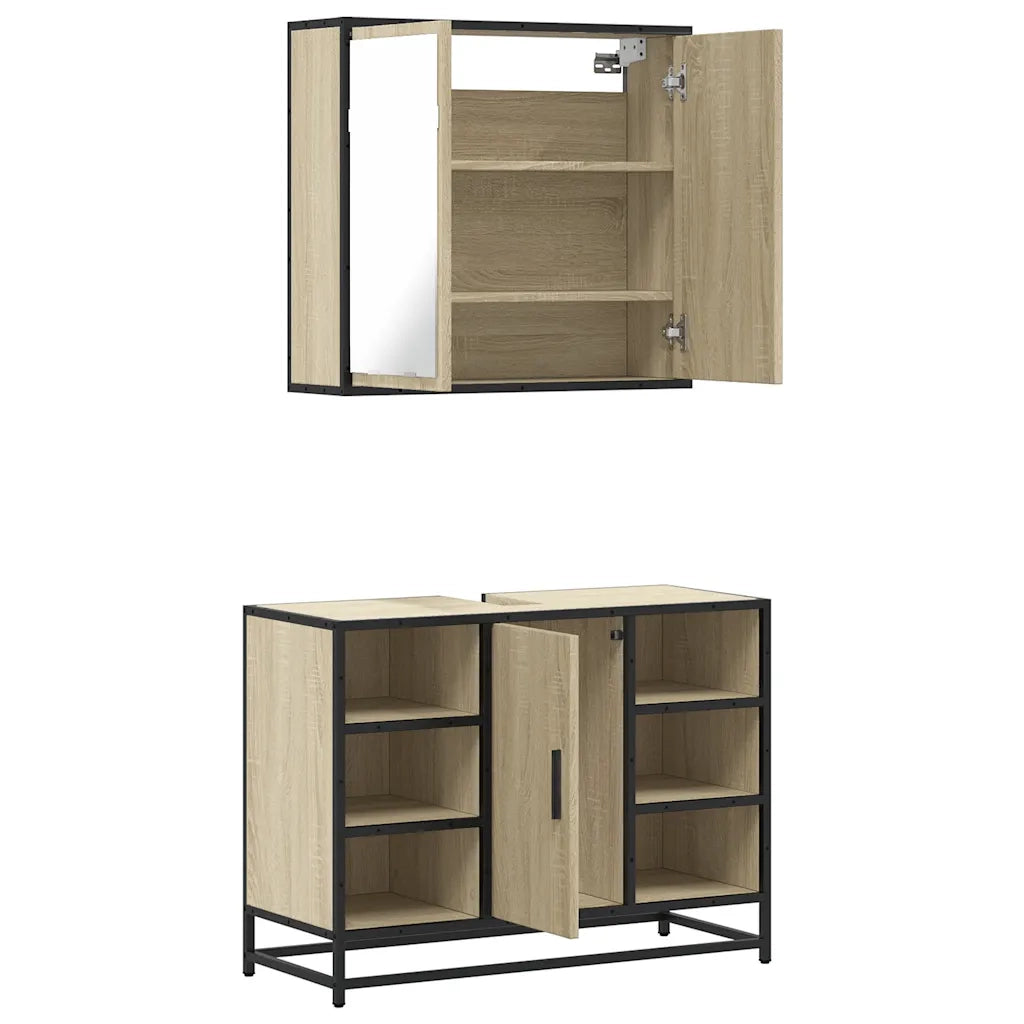 Set Mobili da Bagno | Armadio da bagno 2 pz Rovere Sonoma in Legno Multistrato