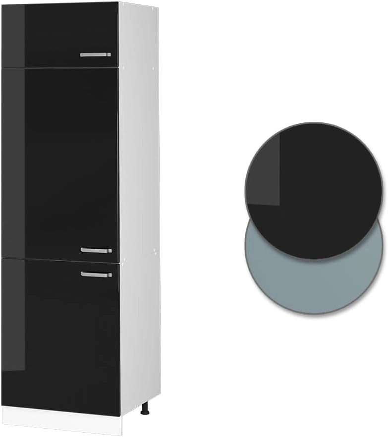 Dispensa universale R-Line, Nero lucido, 60 cm con porte, per la conservazione di utensili domestici e scorte