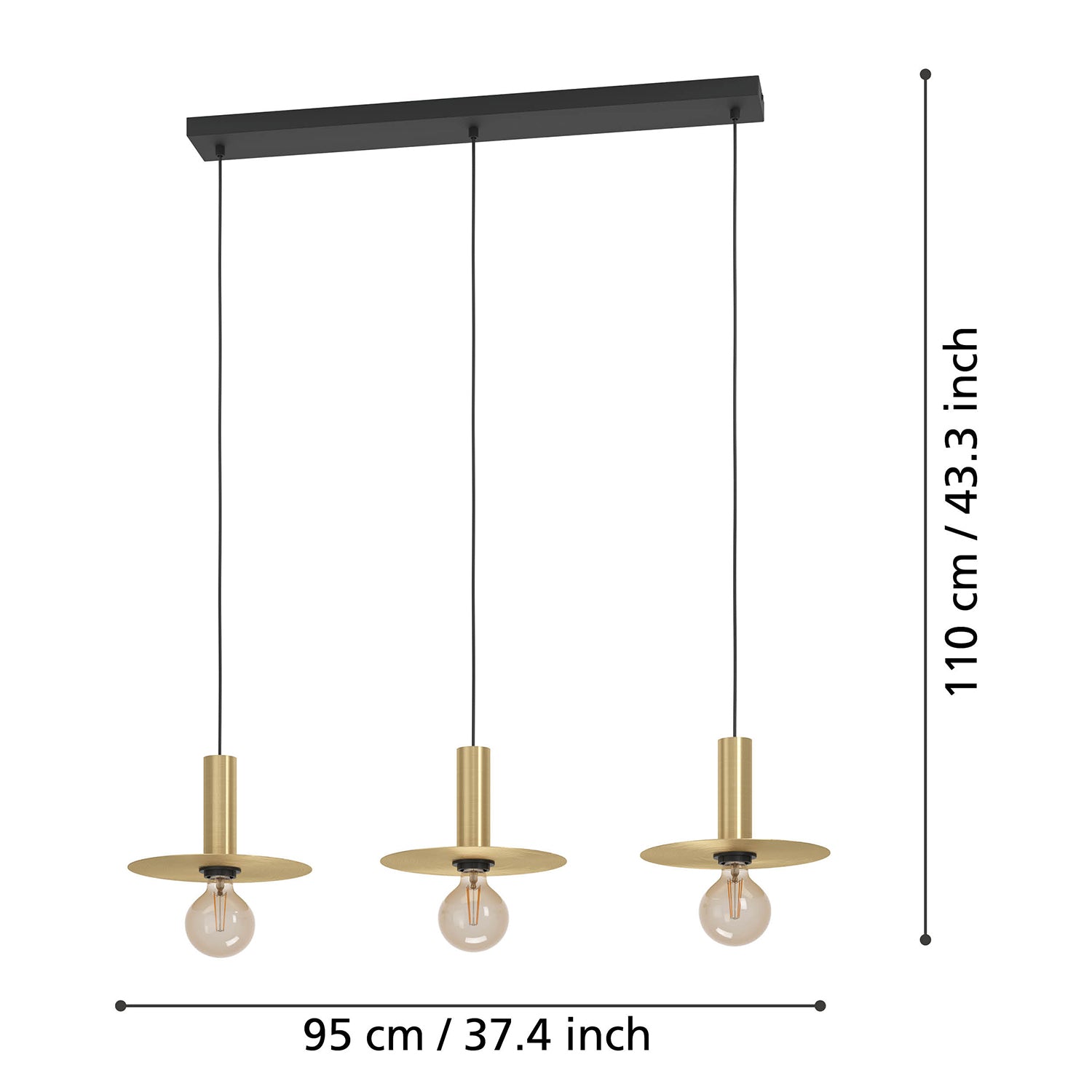 Lampadario A Sospensione Moderno Escandell Acciaio Nero Ottone 3 Luci E27