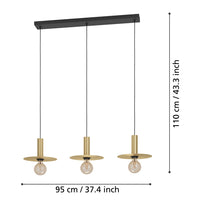 Lampadario A Sospensione Moderno Escandell Acciaio Nero Ottone 3 Luci E27