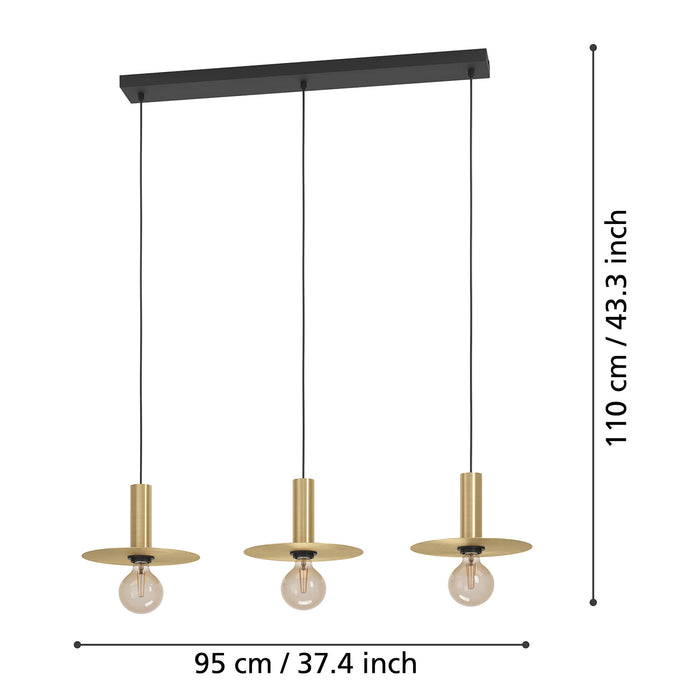 Lampadario A Sospensione Moderno Escandell Acciaio Nero Ottone 3 Luci E27