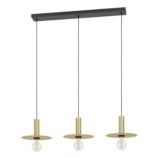 Lampadario A Sospensione Moderno Escandell Acciaio Nero Ottone 3 Luci E27