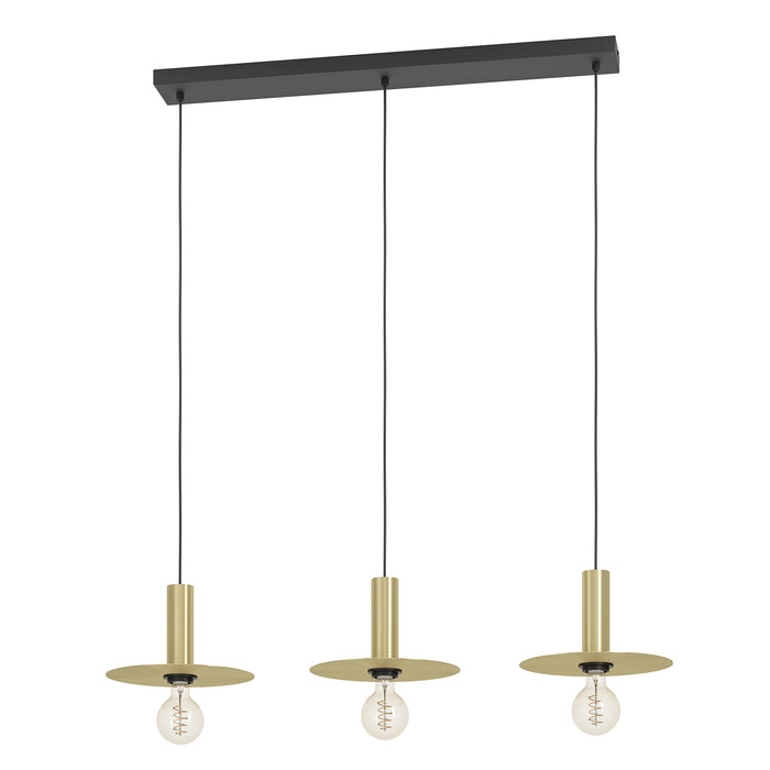 Lampadario A Sospensione Moderno Escandell Acciaio Nero Ottone 3 Luci E27