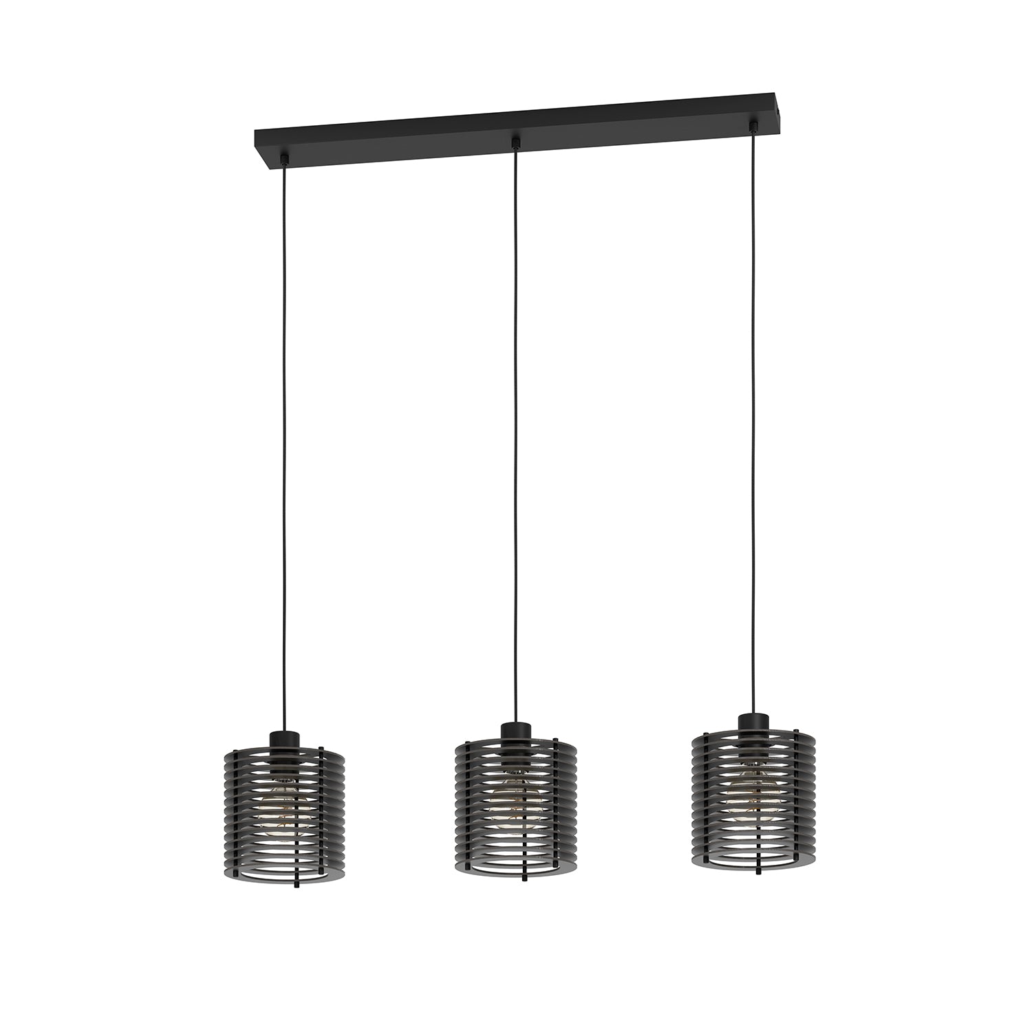 Lampadario A Sospensione Minimal Segovia Acciaio Nero Legno 3 Luci E27