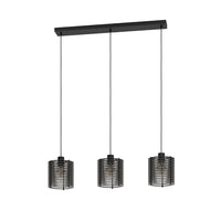 Lampadario A Sospensione Minimal Segovia Acciaio Nero Legno 3 Luci E27