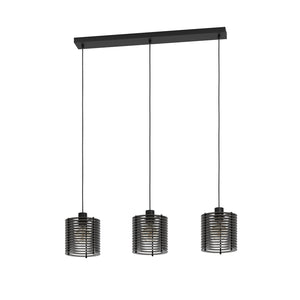 Lampadario A Sospensione Minimal Segovia Acciaio Nero Legno 3 Luci E27