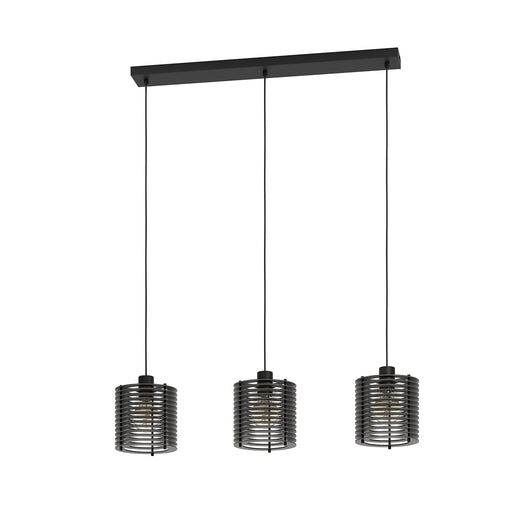 Lampadario A Sospensione Minimal Segovia Acciaio Nero Legno 3 Luci E27
