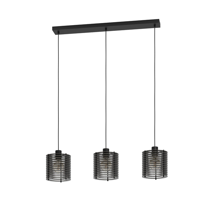 Lampadario A Sospensione Minimal Segovia Acciaio Nero Legno 3 Luci E27