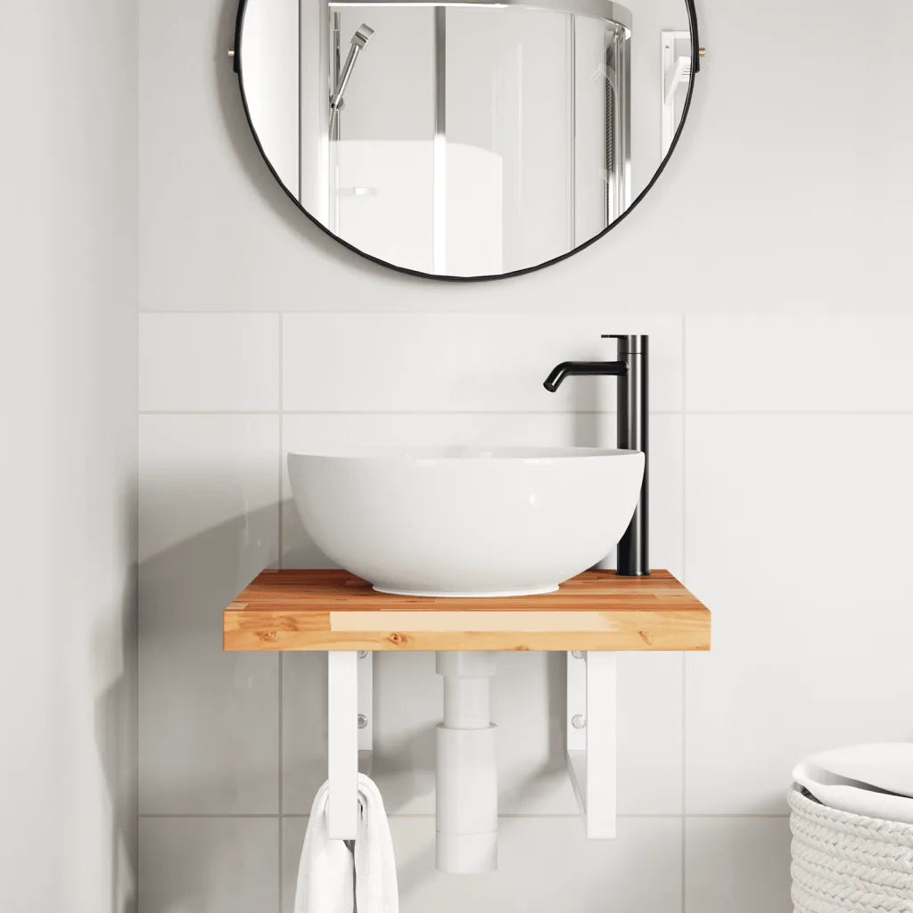 vidaXL Ripiano a Parete per Lavabo in Acciaio e Massello di Acacia