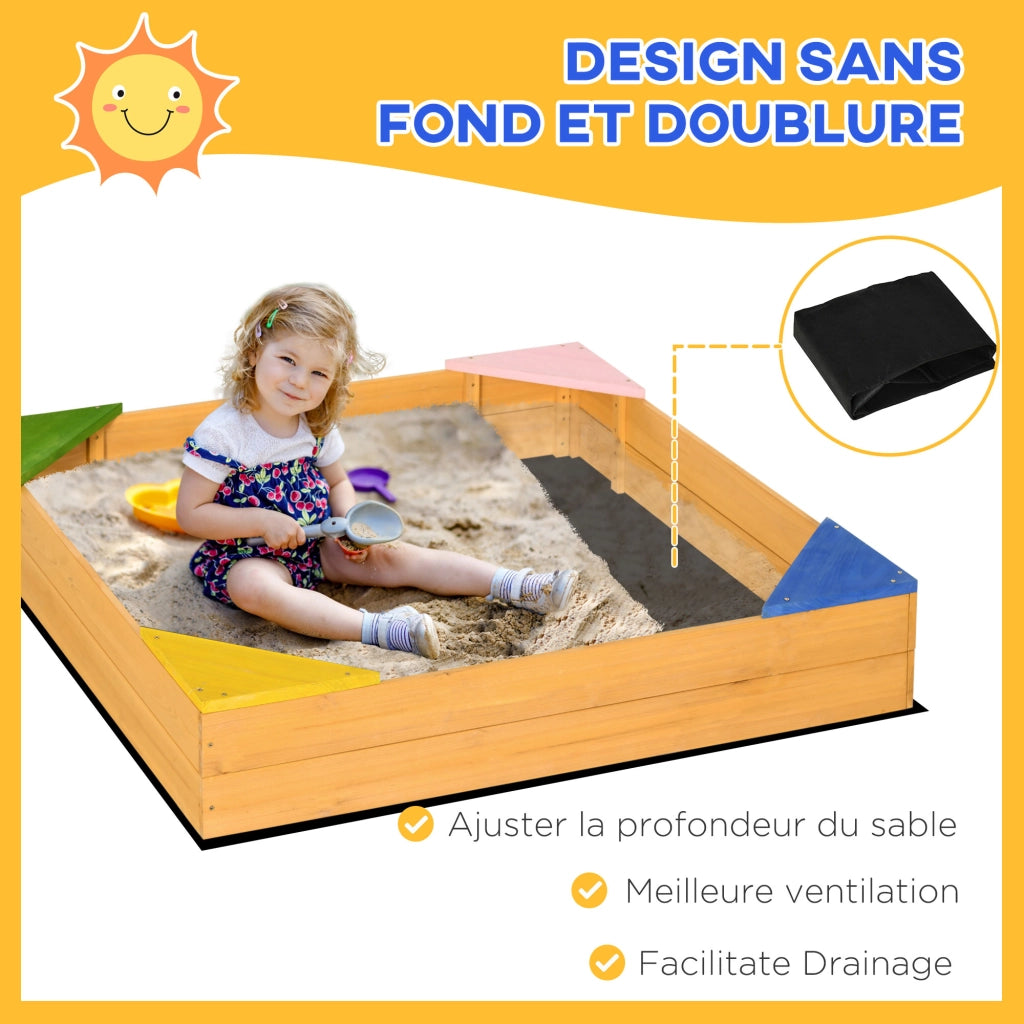 Sandbox Quadrata in Legno per Bambini con 4 Sedute Angolari e Film Protettivo ¨C zephmum ¨C 109x109x20 cm Legno Naturale