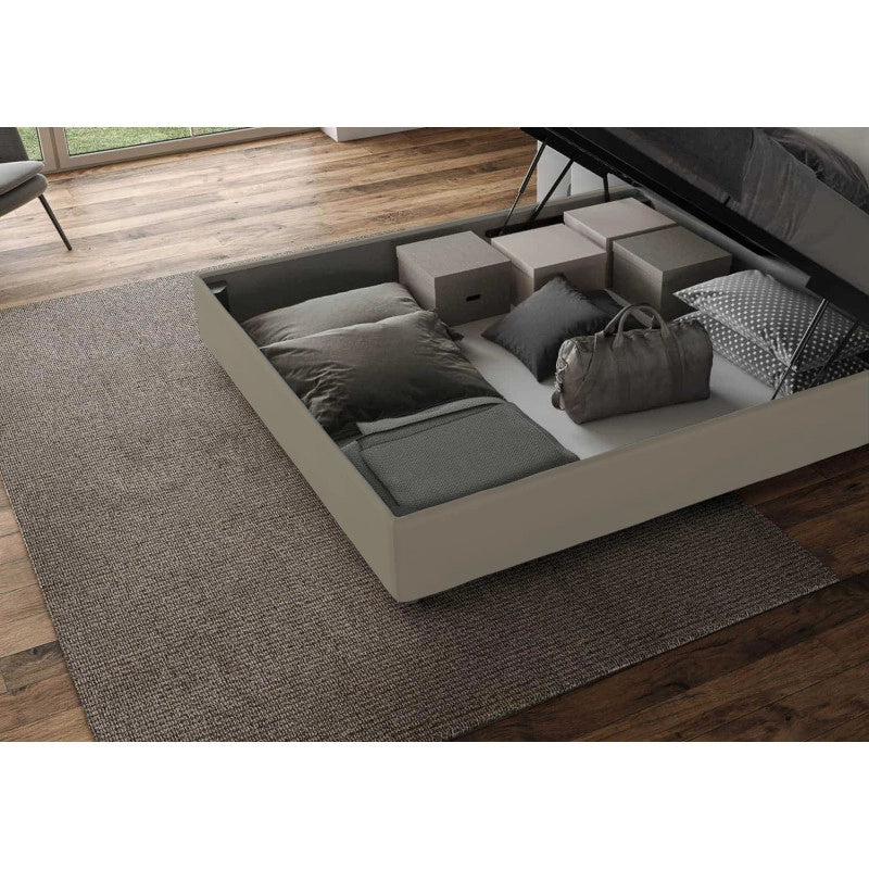Letto imbottito Piazza e mezzo 110x210 cm Priya - Similpelle,Cappuccino,Contenitore