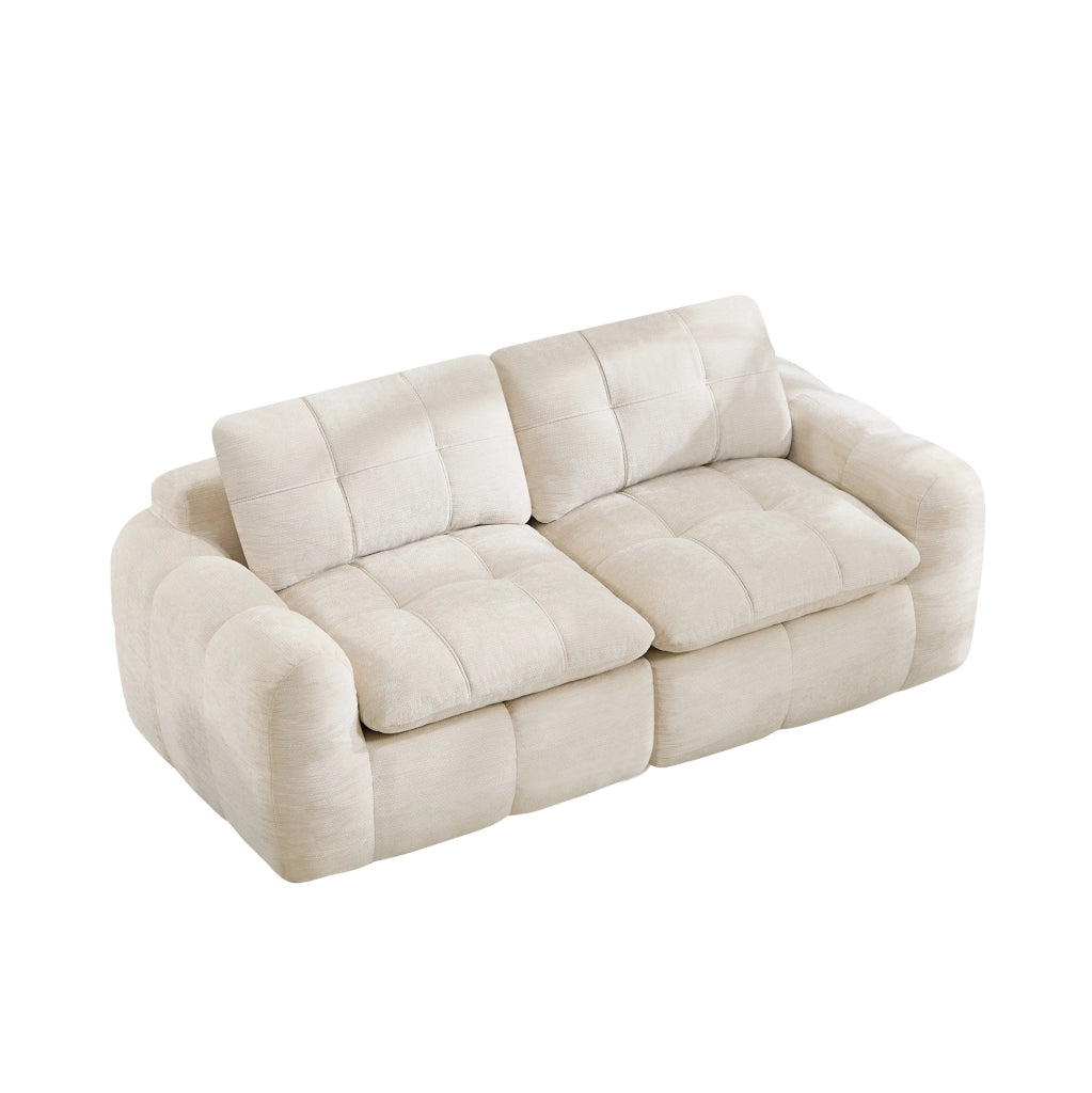 Divano modulare 2 posti in chenille beige; seduta profonda 194x97x68 cm; senza montaggio
