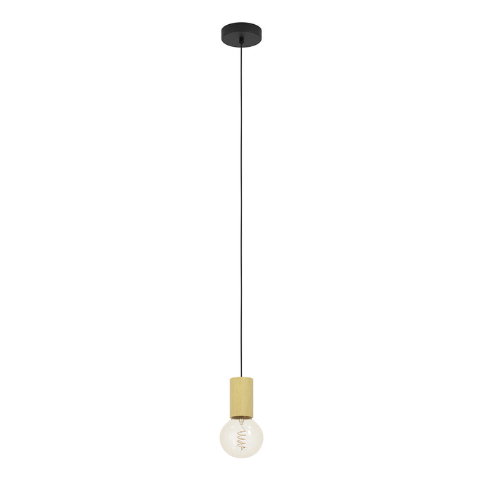 Lampadario A Sospensione Contemporaneo Pozueta 1 Metallo Nero Legno 1 Luce E27