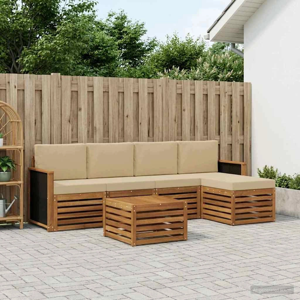 Set di divani da esterno 6 pz Naturale e Beige 3384254