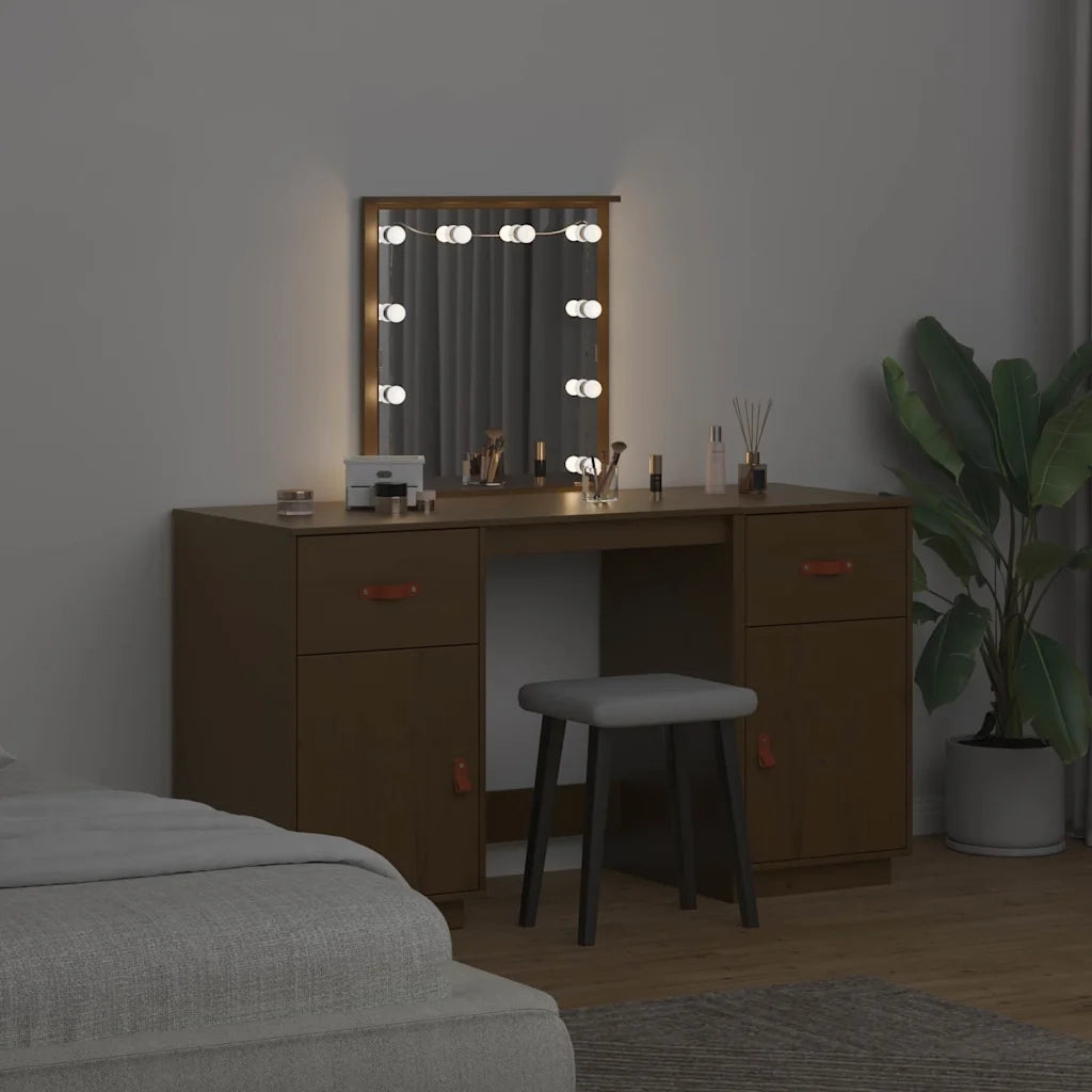 Set Toeletta con LED Marrone ambra in Legno Massello di Pino 3107842