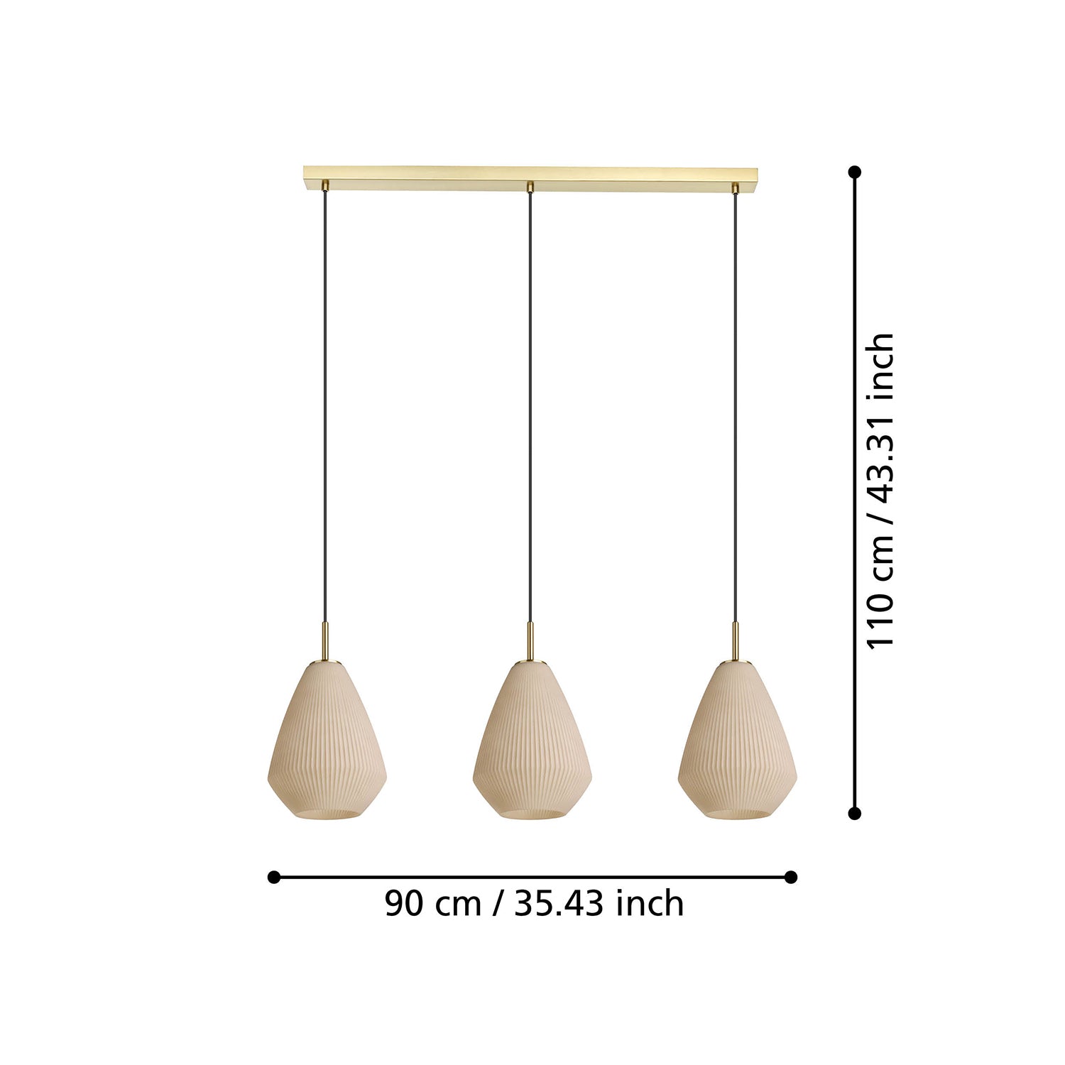 Lampadario A Sospensione Moderno Caprarola Acciaio Ottone Spazzolato 3 Luci E27