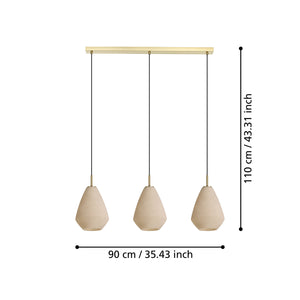 Lampadario A Sospensione Moderno Caprarola Acciaio Ottone Spazzolato 3 Luci E27