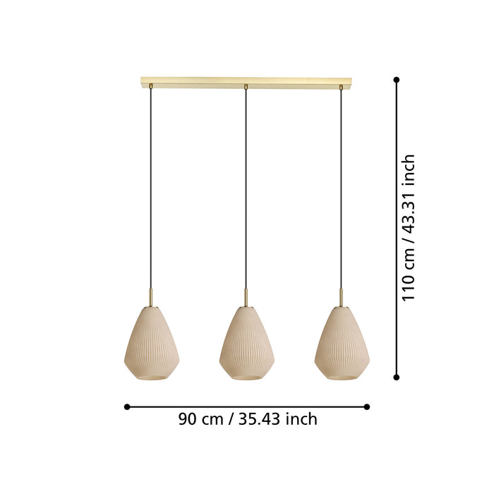 Lampadario A Sospensione Moderno Caprarola Acciaio Ottone Spazzolato 3 Luci E27