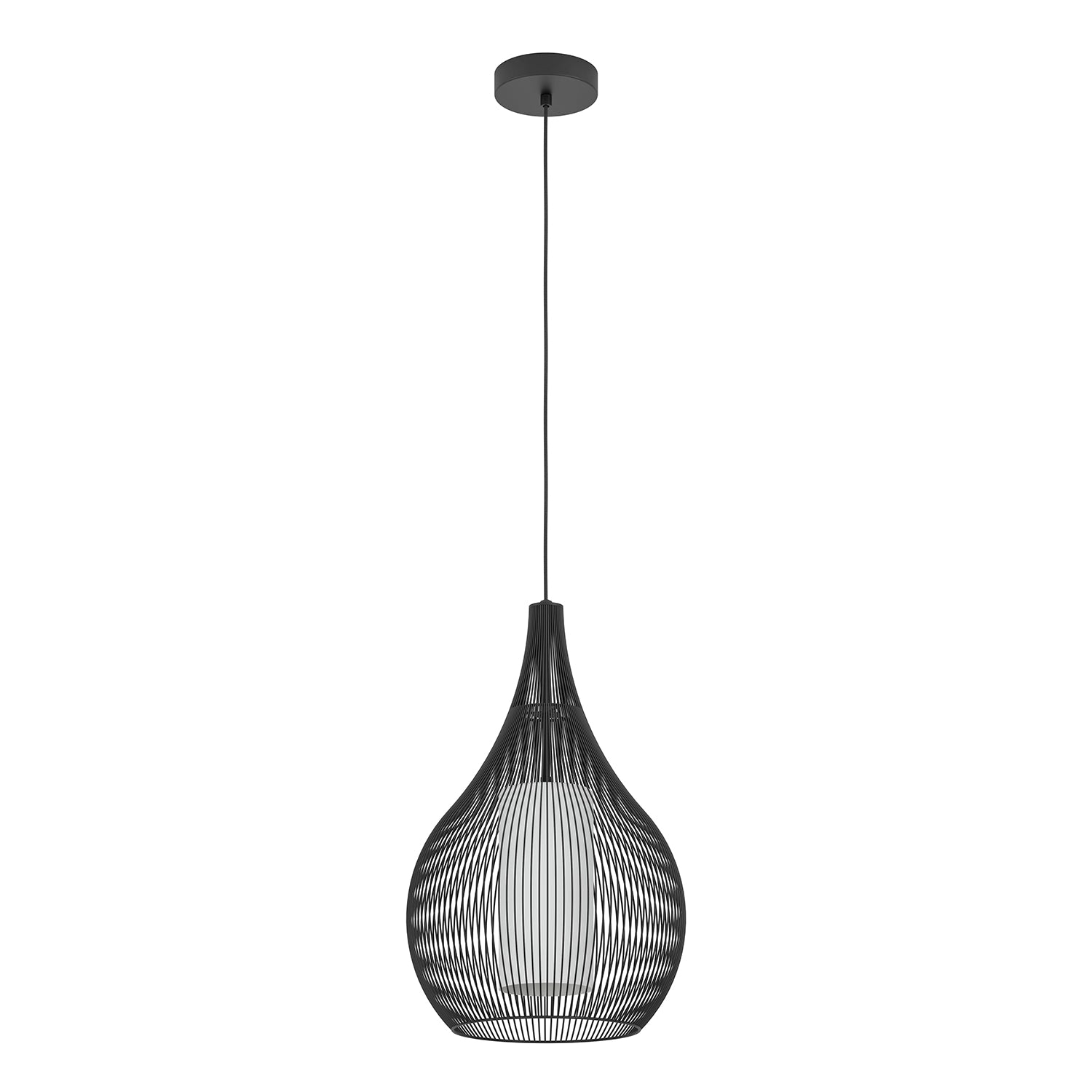 Lampadario A Sospensione Contemporaneo Razoni 1 Acciaio Nero Vetro 1 Luce E27