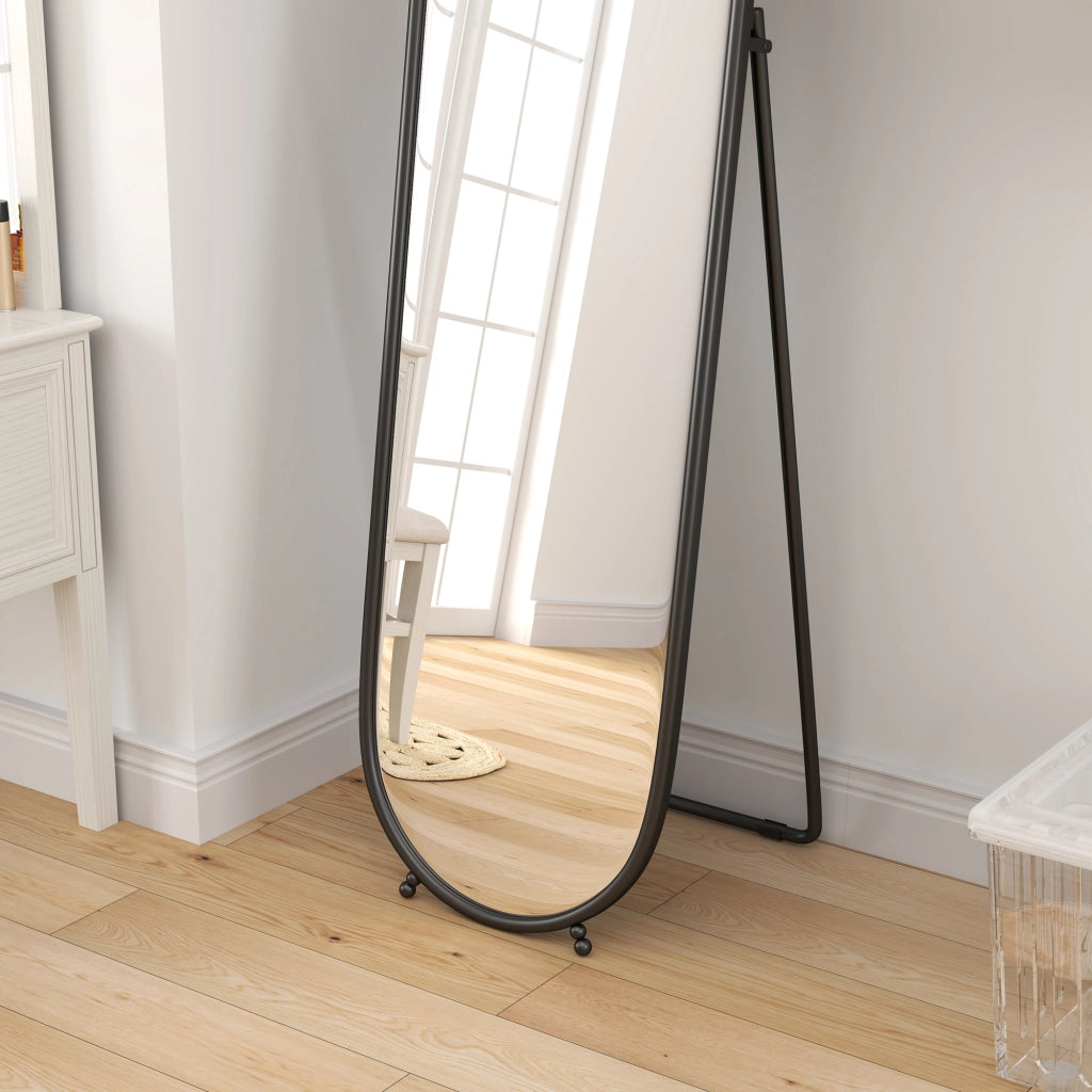 Specchio a Figura Intera da Terra 40x41x159 cm in Vetro e Metallo Nero