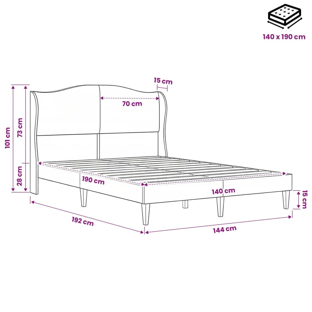 Letto matrimoniale | Letto per adulti | Struttura del letto con testiera Rosa 140 x 190 cm Velluto