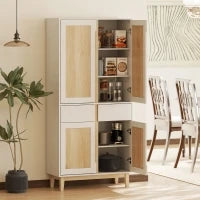 Credenza da cucina alta  con 4 ante, 2 cassetti e mensole regolabili, 80x35x170cm, Bianco e quercia