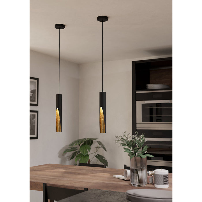 Lampadario A Sospensione Moderno Barbotto Acciaio Nero Oro 1 Luce Gu10 4,5W