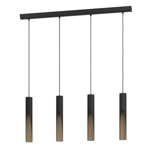 Lampadario A Sospensione Moderno Barbotto Acciaio Nero Marrone 4 Luci Gu10 4,5W