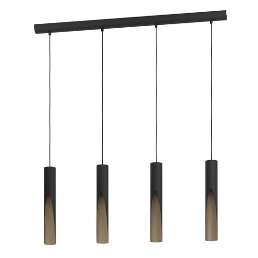 Lampadario A Sospensione Moderno Barbotto Acciaio Nero Marrone 4 Luci Gu10 4,5W