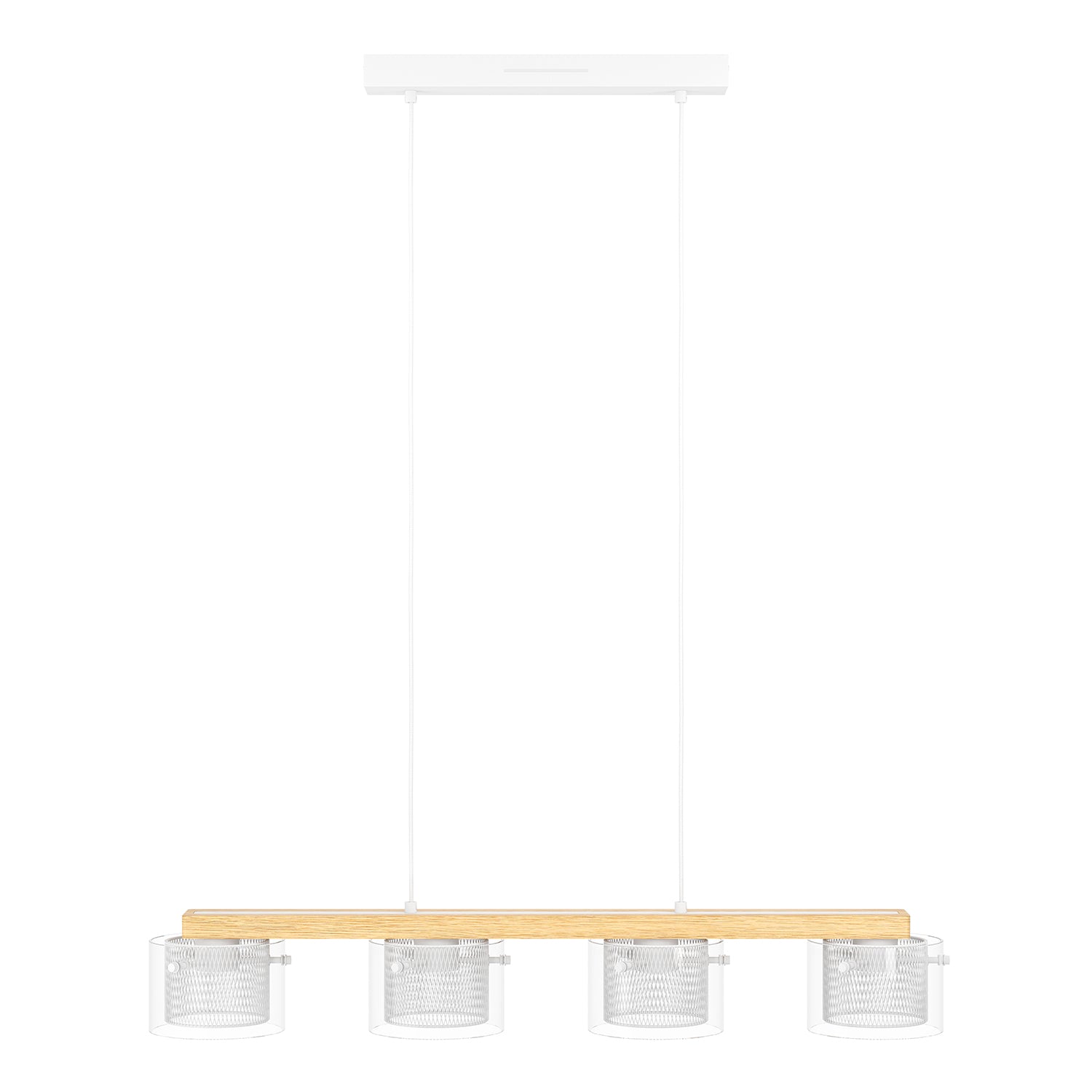 Lampadario Contemporaneo Portico-Z Metallo Bianco Legno 4 Luci Led 3,7W