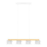 Lampadario Contemporaneo Portico-Z Metallo Bianco Legno 4 Luci Led 3,7W