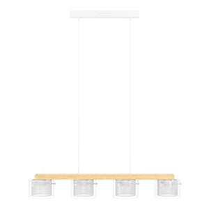 Lampadario Contemporaneo Portico-Z Metallo Bianco Legno 4 Luci Led 3,7W