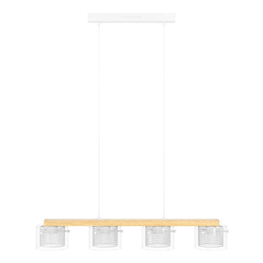 Lampadario Contemporaneo Portico-Z Metallo Bianco Legno 4 Luci Led 3,7W