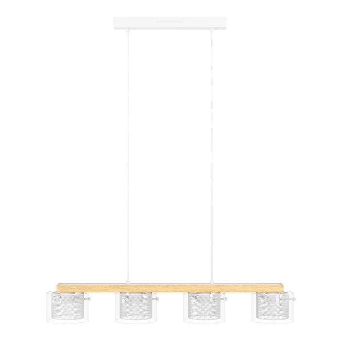 Lampadario Contemporaneo Portico-Z Metallo Bianco Legno 4 Luci Led 3,7W